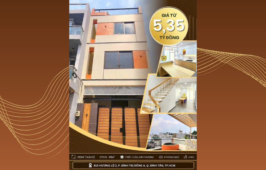 NHÀ RỘNG 1 TRỆT 3 LẦU HẺM 815/4/60/7 HƯƠNG LỘ 2, BÌNH TRỊ ĐÔNG A
